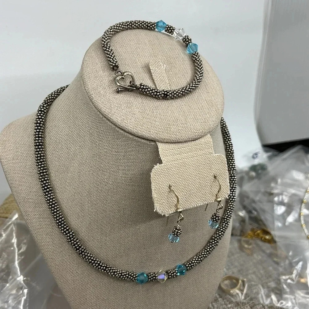 Vintage Sterling 925 Southwestern Jewelry Set - Necklace Bracelet Earrings - Picture 10 of 14